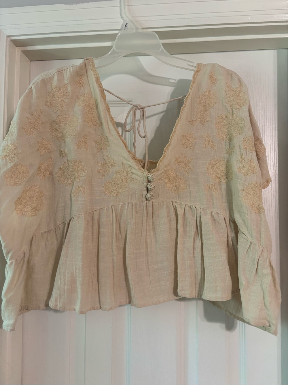 American Eagle Outfitters Cream Embroidered Peasant Tunic